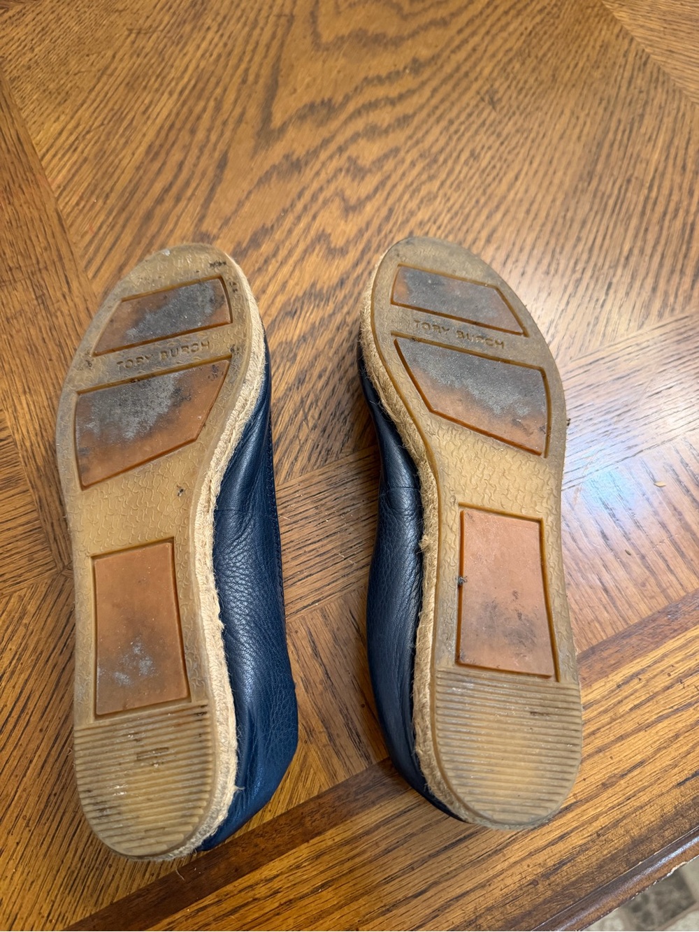 Tory Burch Navy Leather Logo Espadrille Ballet Flats - Picture 5 of 5